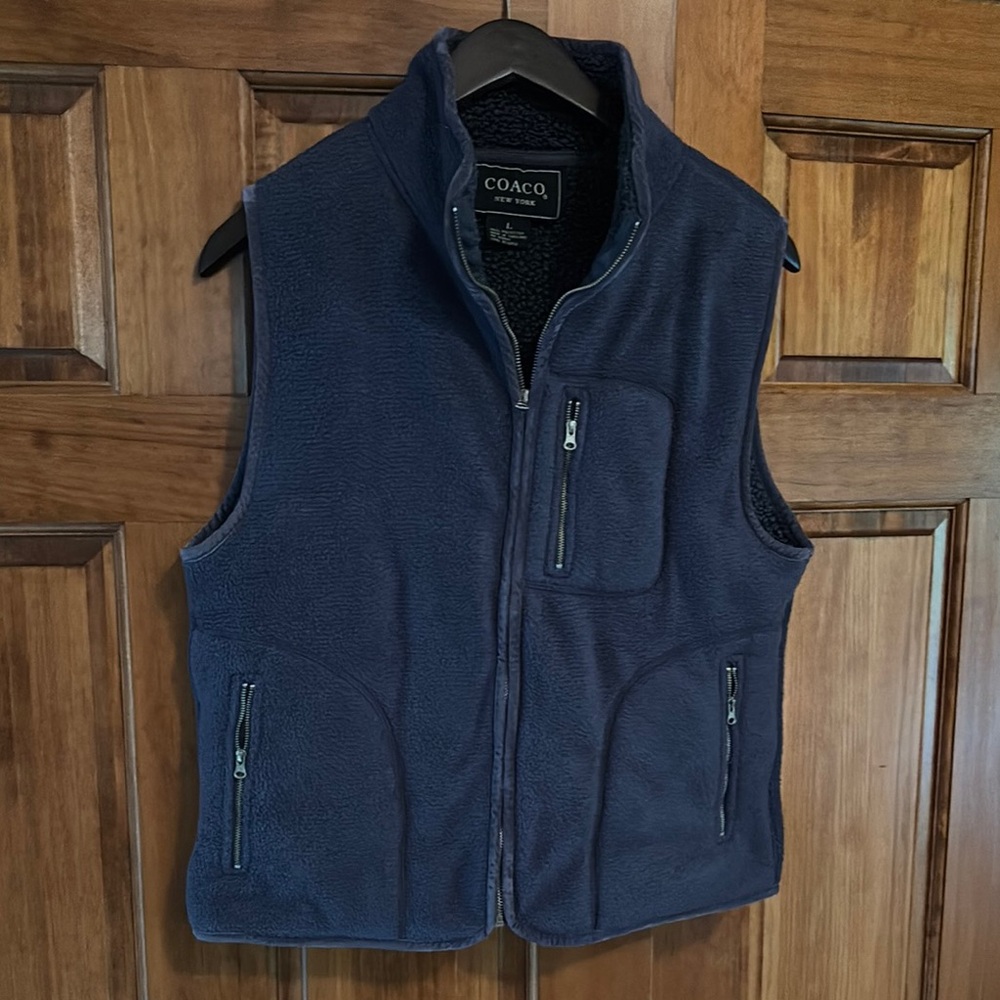 Navy Blue Fleece Vest with Stand-Up Neck
